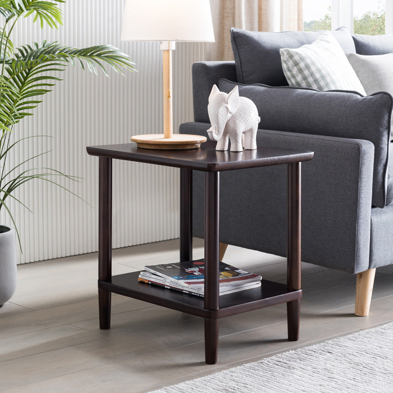 現代の木製エンドテーブル長方形の4脚サイドテーブルストレージシェルフ