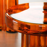 Moderno tavolino in vetro rotondo verde/ marrone tavolo da piedistallo