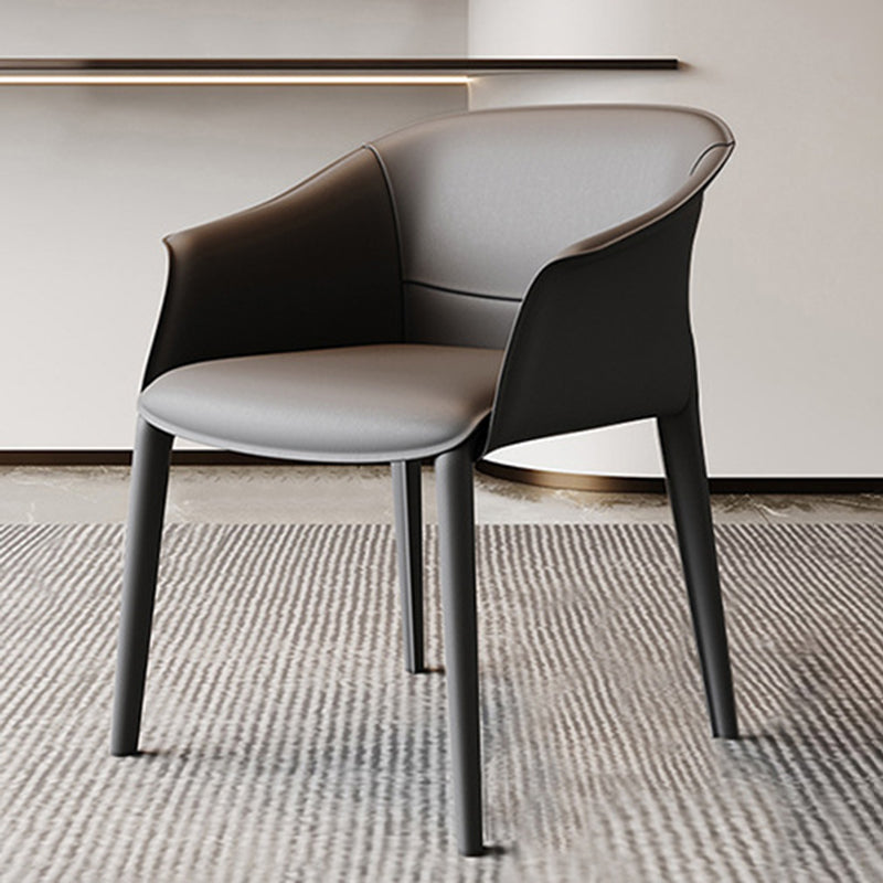 Arms Included Barrel Chair Barrel Sloped Arm Accent Chair with Legs Gray Leather 1 Piece Clearhalo 'Accent Chairs' 'accent_chairs' 'Chairs & Seating' 'furn' 'furn_accent_chairs' 'Furniture' 'Living Room Furniture' 6349977