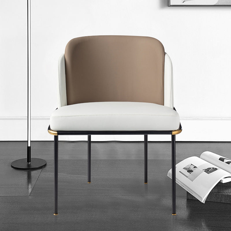 Fixed Back White Lounge Chair Armless Office Chair with Black Legs Genuine Leather 1 Piece Clearhalo 'Accent Chairs' 'accent_chairs' 'Chairs & Seating' 'furn' 'furn_accent_chairs' 'Furniture' 'Living Room Furniture' 6349999