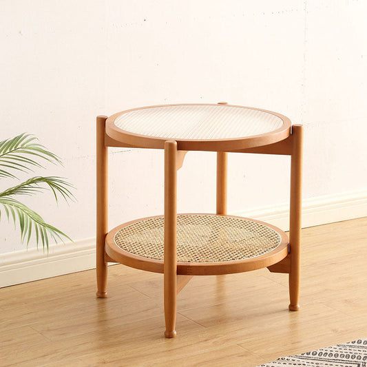 21.65 "高さの丸いガラス上部サイドテーブルウッド4脚エンドテーブル付き棚付き