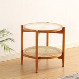 21.65 "高さの丸いガラス上部サイドテーブルウッド4脚エンドテーブル付き棚付き