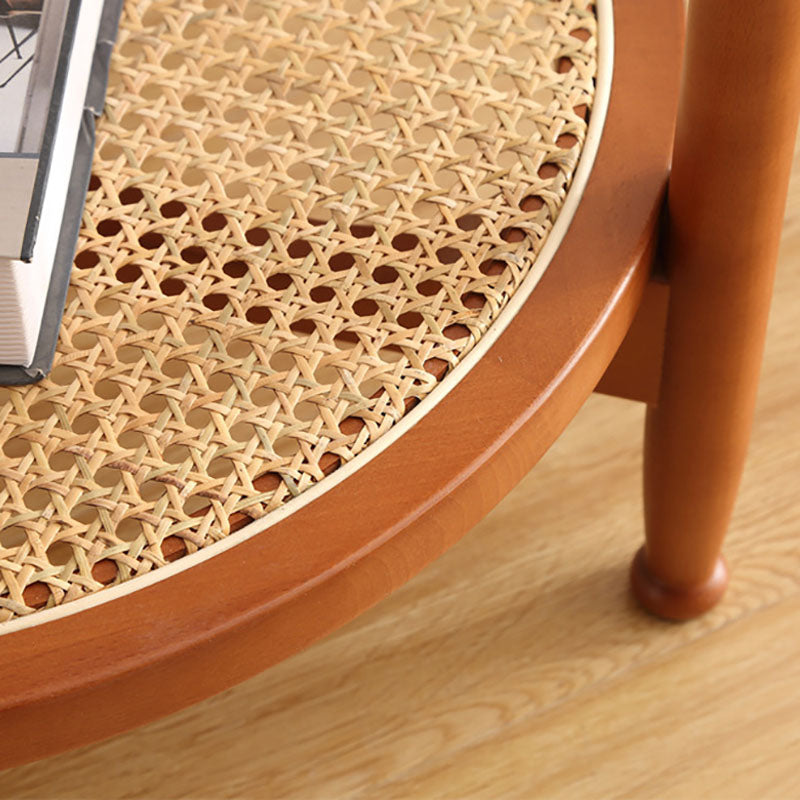 21.65 "高さの丸いガラス上部サイドテーブルウッド4脚エンドテーブル付き棚付き