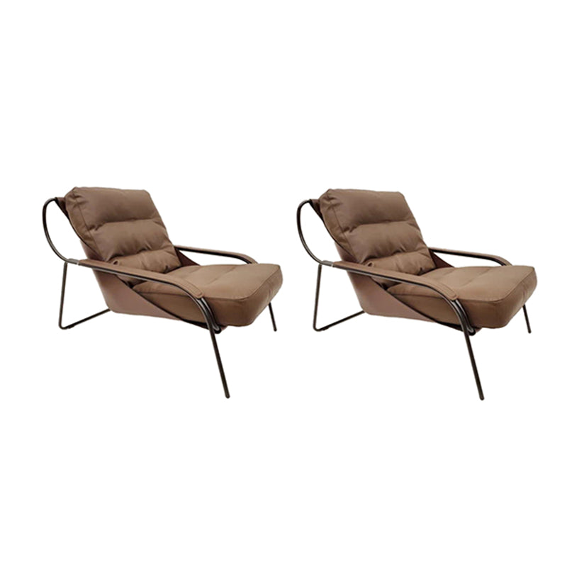 Fixed Back Lounge Chair Fabric Seat Sloped Arms Chair with Black Legs Dark Coffee Microfiber Leather 2 Piece Set Clearhalo 'Accent Chairs' 'accent_chairs' 'Chairs & Seating' 'furn' 'furn_accent_chairs' 'Furniture' 'Living Room Furniture' 6350087