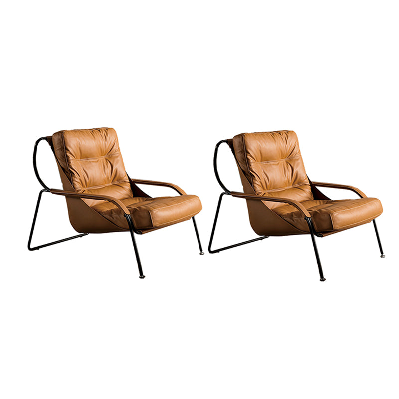 Fixed Back Lounge Chair Fabric Seat Sloped Arms Chair with Black Legs Caramel Microfiber Leather 2 Piece Set Clearhalo 'Accent Chairs' 'accent_chairs' 'Chairs & Seating' 'furn' 'furn_accent_chairs' 'Furniture' 'Living Room Furniture' 6350088