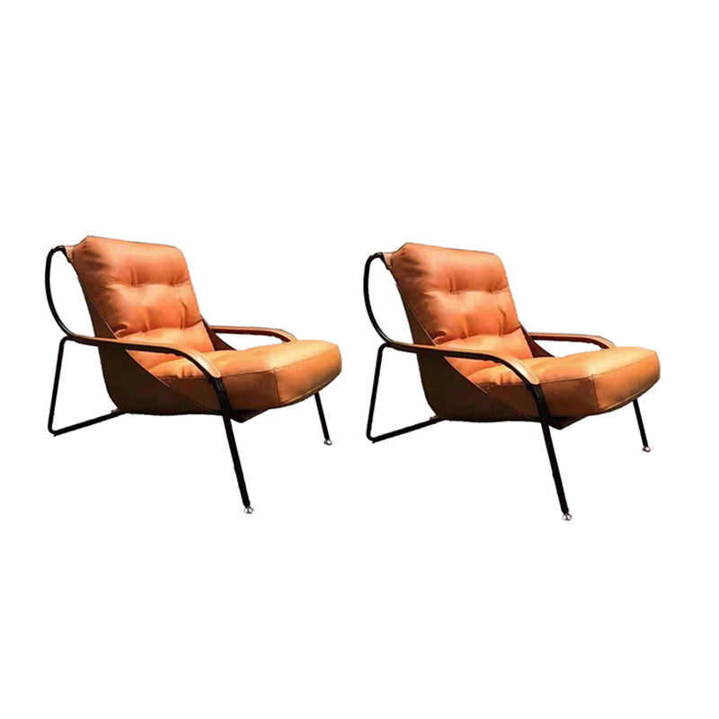 Fixed Back Lounge Chair Fabric Seat Sloped Arms Chair with Black Legs Orange Microfiber Leather 2 Piece Set Clearhalo 'Accent Chairs' 'accent_chairs' 'Chairs & Seating' 'furn' 'furn_accent_chairs' 'Furniture' 'Living Room Furniture' 6350095