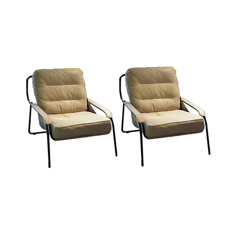 Fixed Back Lounge Chair Fabric Seat Sloped Arms Chair with Black Legs White Microfiber Leather 2 Piece Set Clearhalo 'Accent Chairs' 'accent_chairs' 'Chairs & Seating' 'furn' 'furn_accent_chairs' 'Furniture' 'Living Room Furniture' 6350096