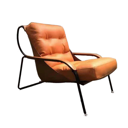 Fixed Back Lounge Chair Fabric Seat Sloped Arms Chair with Black Legs Orange Microfiber Leather 1 Piece Clearhalo 'Accent Chairs' 'accent_chairs' 'Chairs & Seating' 'furn' 'furn_accent_chairs' 'Furniture' 'Living Room Furniture' 6350100