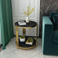 Modern Slate Round Side End Table Metal 3 Legs Side Table with Shelf