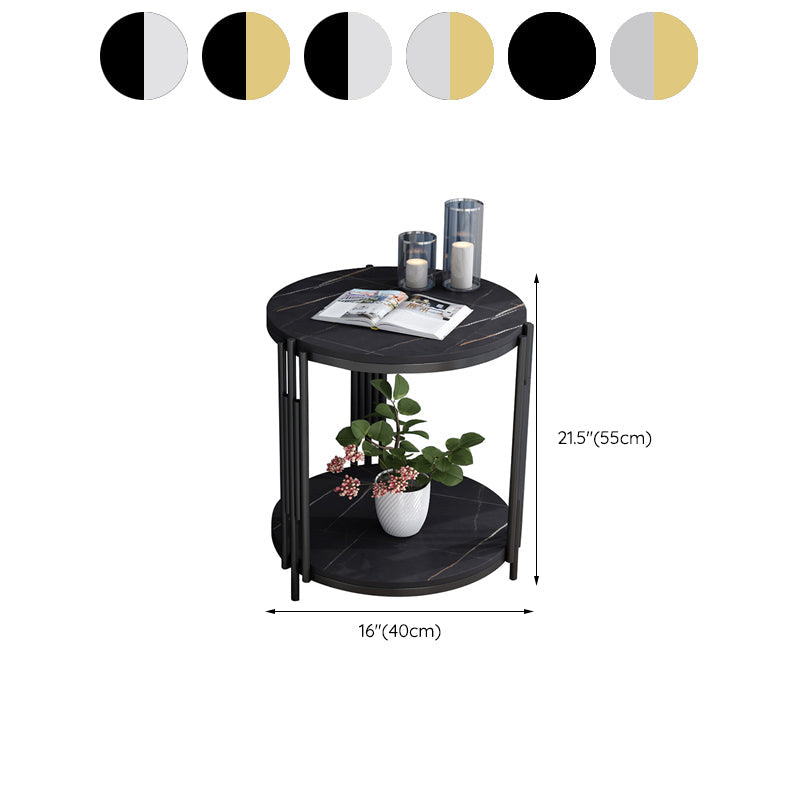 Modern Slate Round Side End Table Metal 3 Legs Side Table with Shelf