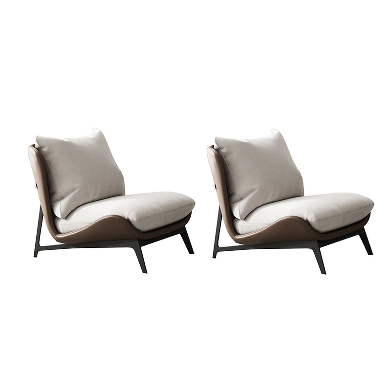 Fixed Back Pillow Lounge Chair Fabric Seat Chair with Black Legs Beige Flannel 2 Piece Set Clearhalo 'Accent Chairs' 'accent_chairs' 'Chairs & Seating' 'furn' 'furn_accent_chairs' 'Furniture' 'Living Room Furniture' 6350151