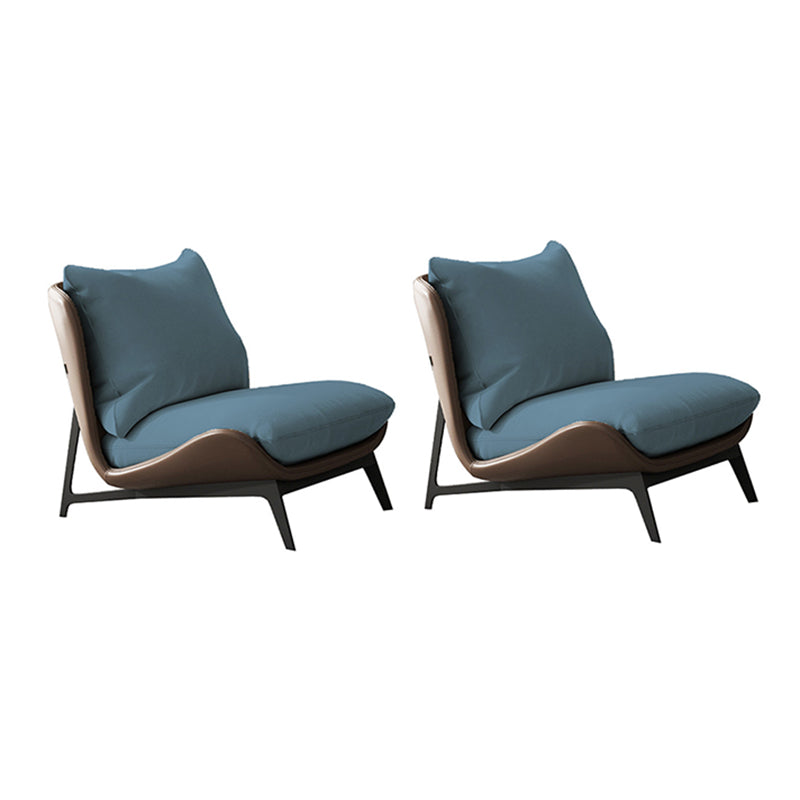 Fixed Back Pillow Lounge Chair Fabric Seat Chair with Black Legs Blue Flannel 2 Piece Set Clearhalo 'Accent Chairs' 'accent_chairs' 'Chairs & Seating' 'furn' 'furn_accent_chairs' 'Furniture' 'Living Room Furniture' 6350153