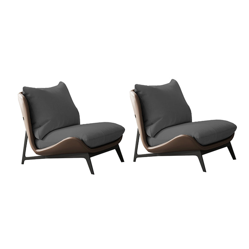 Fixed Back Pillow Lounge Chair Fabric Seat Chair with Black Legs Gray Flannel 2 Piece Set Clearhalo 'Accent Chairs' 'accent_chairs' 'Chairs & Seating' 'furn' 'furn_accent_chairs' 'Furniture' 'Living Room Furniture' 6350158