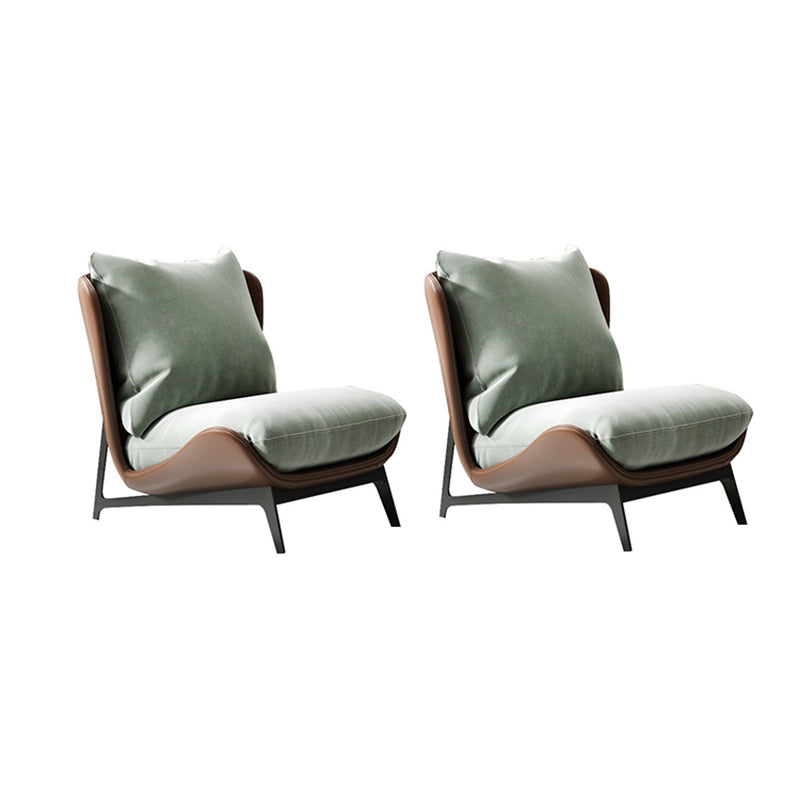 Fixed Back Pillow Lounge Chair Fabric Seat Chair with Black Legs Light Green Flannel 2 Piece Set Clearhalo 'Accent Chairs' 'accent_chairs' 'Chairs & Seating' 'furn' 'furn_accent_chairs' 'Furniture' 'Living Room Furniture' 6350160