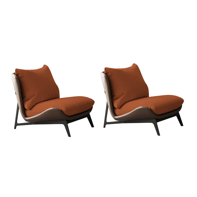 Fixed Back Pillow Lounge Chair Fabric Seat Chair with Black Legs Orange Flannel 2 Piece Set Clearhalo 'Accent Chairs' 'accent_chairs' 'Chairs & Seating' 'furn' 'furn_accent_chairs' 'Furniture' 'Living Room Furniture' 6350162