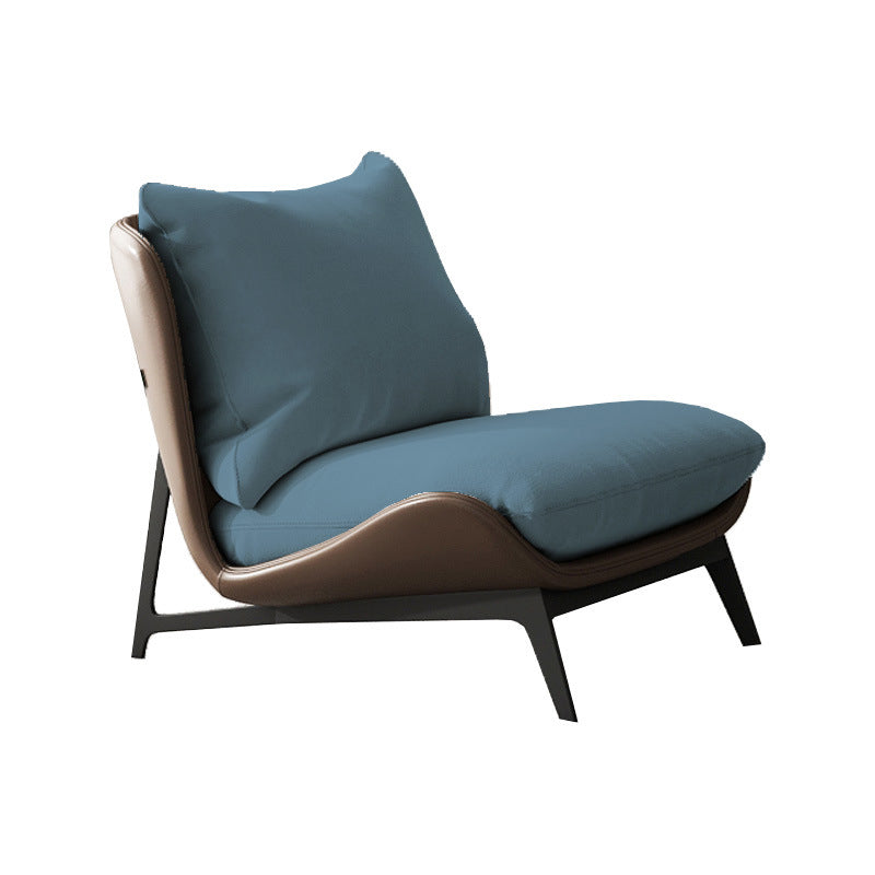 Fixed Back Pillow Lounge Chair Fabric Seat Chair with Black Legs Blue Flannel 1 Piece Clearhalo 'Accent Chairs' 'accent_chairs' 'Chairs & Seating' 'furn' 'furn_accent_chairs' 'Furniture' 'Living Room Furniture' 6350170