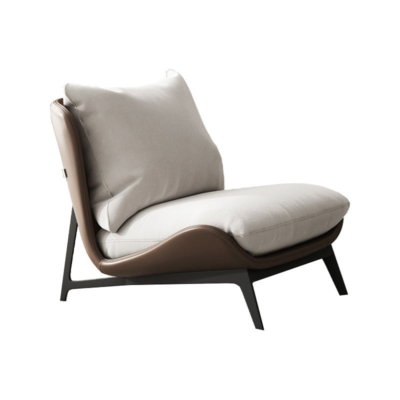 Fixed Back Pillow Lounge Chair Fabric Seat Chair with Black Legs Beige Flannel 1 Piece Clearhalo 'Accent Chairs' 'accent_chairs' 'Chairs & Seating' 'furn' 'furn_accent_chairs' 'Furniture' 'Living Room Furniture' 6350171