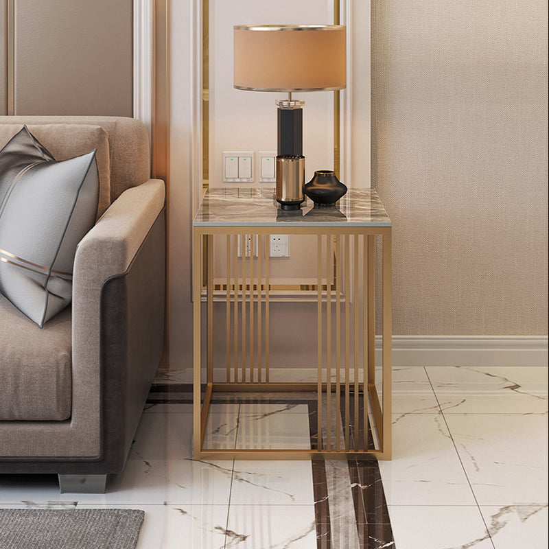 モダンスクエアスレートトップサイドテーブル19.68 "背の高いスチールフレームエンドテーブル