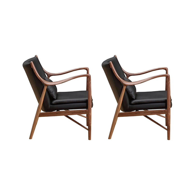 Arms Included Fixed Back Armchair Living Room Chair with Cushion Black Leather 2 Piece Set Clearhalo 'Accent Chairs' 'accent_chairs' 'Chairs & Seating' 'furn' 'furn_accent_chairs' 'Furniture' 'Living Room Furniture' 6350359