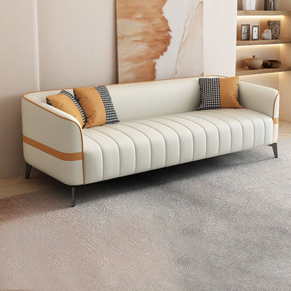 Hedendaagse vlekbestendige bank met strakke rug en smokingarm