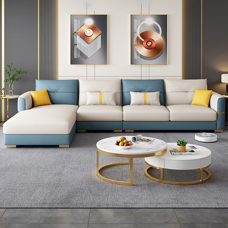 Sqaure Arm Tufted Back Sectional Luxurious 4-seat Sectional Sofa Blue Left Sponge Clearhalo 'furn' 'furn_sectionals' 'Furniture' 'Living Room Furniture' 'Sectionals' 6350454