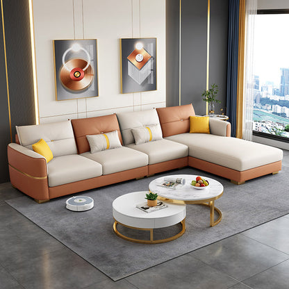 Sqaure Arm Tufted Back Sectional Luxurious 4-seat Sectional Sofa Orange Right Clearhalo 'furn' 'furn_sectionals' 'Furniture' 'Living Room Furniture' 'Sectionals' 6350455
