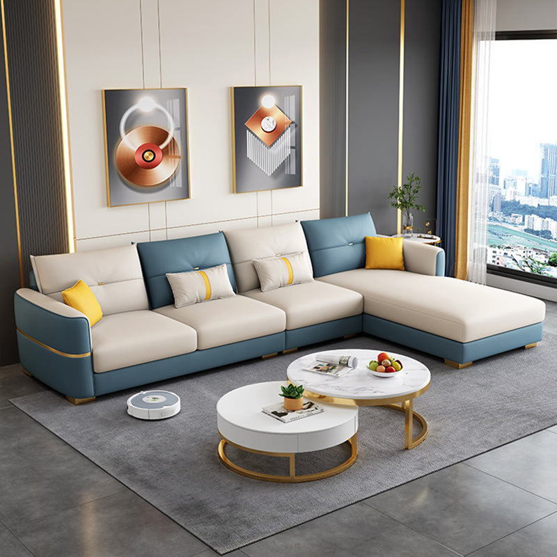 Sqaure Arm Tufted Back Sectional Luxurious 4-seat Sectional Sofa Blue Right Latex Clearhalo 'furn' 'furn_sectionals' 'Furniture' 'Living Room Furniture' 'Sectionals' 6350456