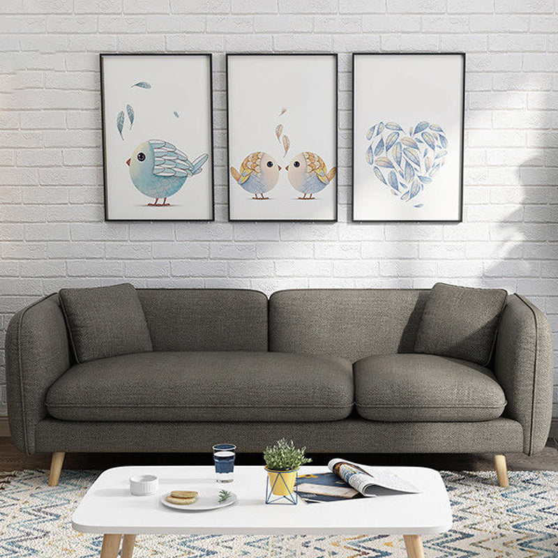 Contemporary 27.55" H Cotton Blend Square Arm Sofa with Pillows