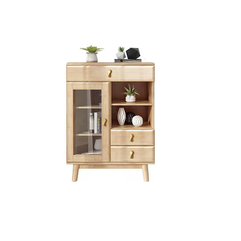 3 - Drawer Rubberwood Accent Cabinet 43.3" Tall 1 - Door Chest Natural Clearhalo 'Cabinets & Chests' 'cabinets_chests' 'furn' 'furn_cabinets_chests' 'Furniture' 'Living Room Furniture' 6350594