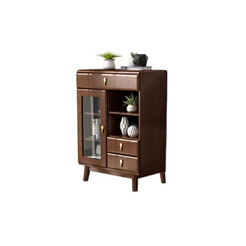 3 - Drawer Rubberwood Accent Cabinet 43.3" Tall 1 - Door Chest Nut-Brown Clearhalo 'Cabinets & Chests' 'cabinets_chests' 'furn' 'furn_cabinets_chests' 'Furniture' 'Living Room Furniture' 6350598