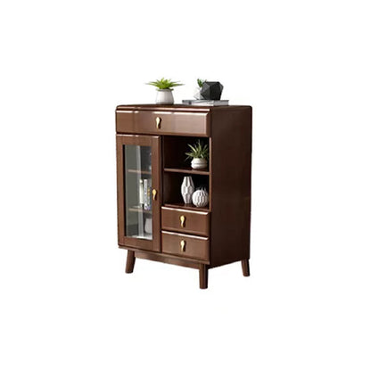 3 - Drawer Rubberwood Accent Cabinet 43.3" Tall 1 - Door Chest Nut-Brown Clearhalo 'Cabinets & Chests' 'cabinets_chests' 'furn' 'furn_cabinets_chests' 'Furniture' 'Living Room Furniture' 6350598