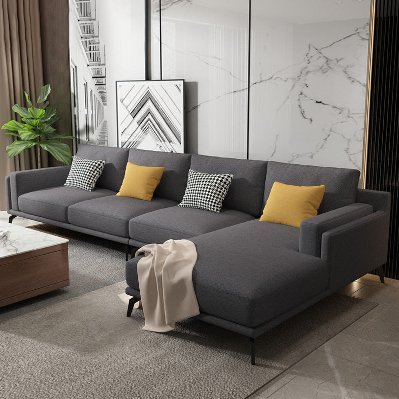L-shape 4-seater Fabric Sectional Slipcovered Square Arm Sectional Gray Right Sponge Clearhalo 'furn' 'furn_sectionals' 'Furniture' 'Living Room Furniture' 'Sectionals' 6350688