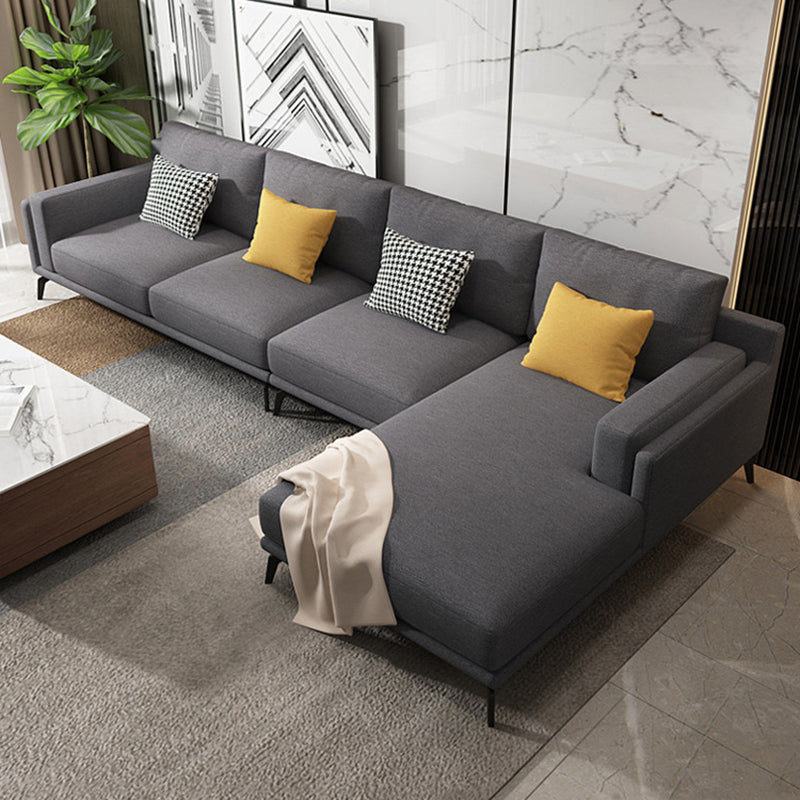 L-shape 4-seater Fabric Sectional Slipcovered Square Arm Sectional Gray Right Latex Clearhalo 'furn' 'furn_sectionals' 'Furniture' 'Living Room Furniture' 'Sectionals' 6350689