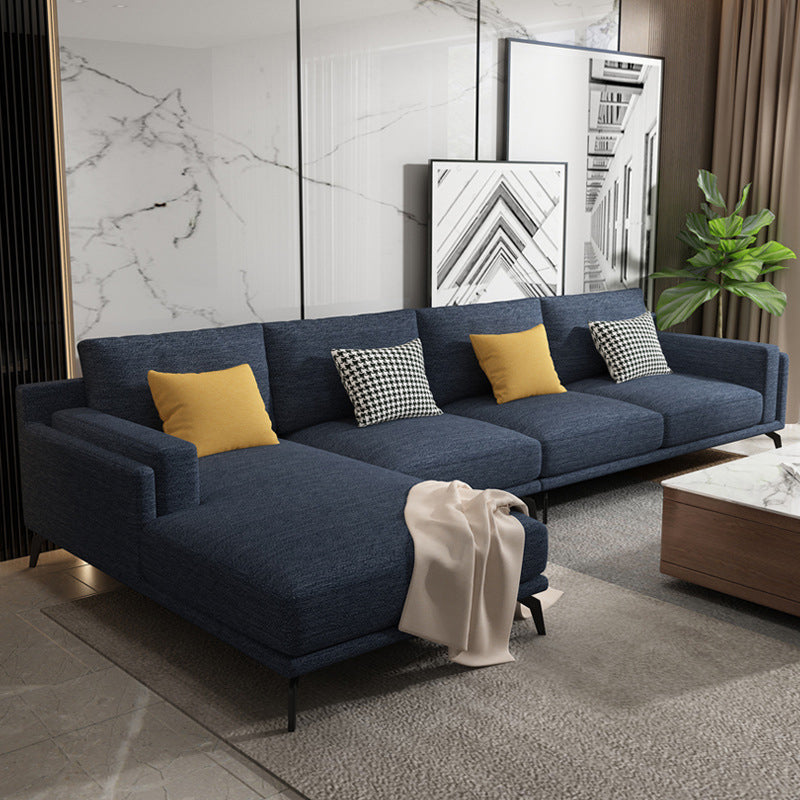 L-shape 4-seater Fabric Sectional Slipcovered Square Arm Sectional Blue Left Clearhalo 'furn' 'furn_sectionals' 'Furniture' 'Living Room Furniture' 'Sectionals' 6350691