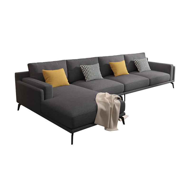 L-shape 4-seater Fabric Sectional Slipcovered Square Arm Sectional Clearhalo 'furn' 'furn_sectionals' 'Furniture' 'Living Room Furniture' 'Sectionals' 6350692