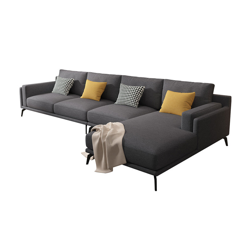 L-shape 4-seater Fabric Sectional Slipcovered Square Arm Sectional Clearhalo 'furn' 'furn_sectionals' 'Furniture' 'Living Room Furniture' 'Sectionals' 6350697