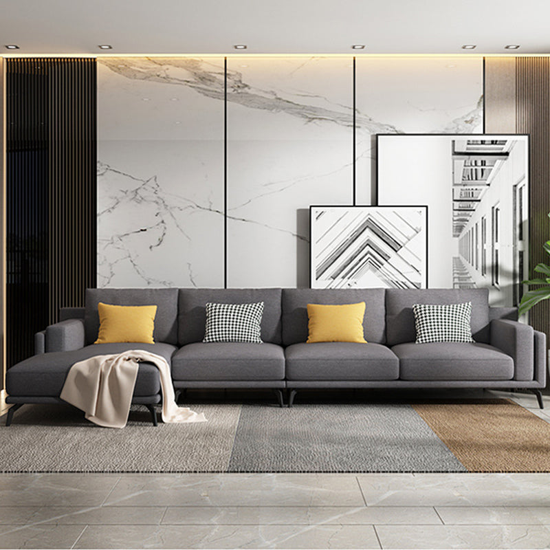 L-shape 4-seater Fabric Sectional Slipcovered Square Arm Sectional Clearhalo 'furn' 'furn_sectionals' 'Furniture' 'Living Room Furniture' 'Sectionals' 6350698