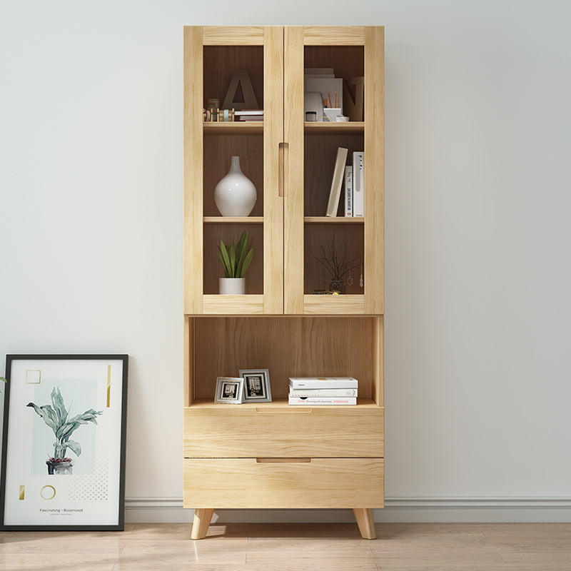 70.9" Tall Modern Natural Cabinet Solid Wood Chest with Glass Door Clearhalo 'Cabinets & Chests' 'cabinets_chests' 'furn' 'furn_cabinets_chests' 'Furniture' 'Living Room Furniture' 6350706