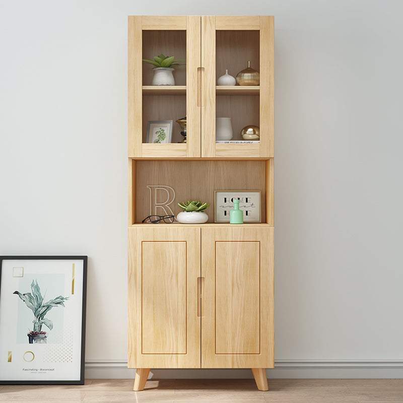 70.9" Tall Modern Natural Cabinet Solid Wood Chest with Glass Door Clearhalo 'Cabinets & Chests' 'cabinets_chests' 'furn' 'furn_cabinets_chests' 'Furniture' 'Living Room Furniture' 6350707