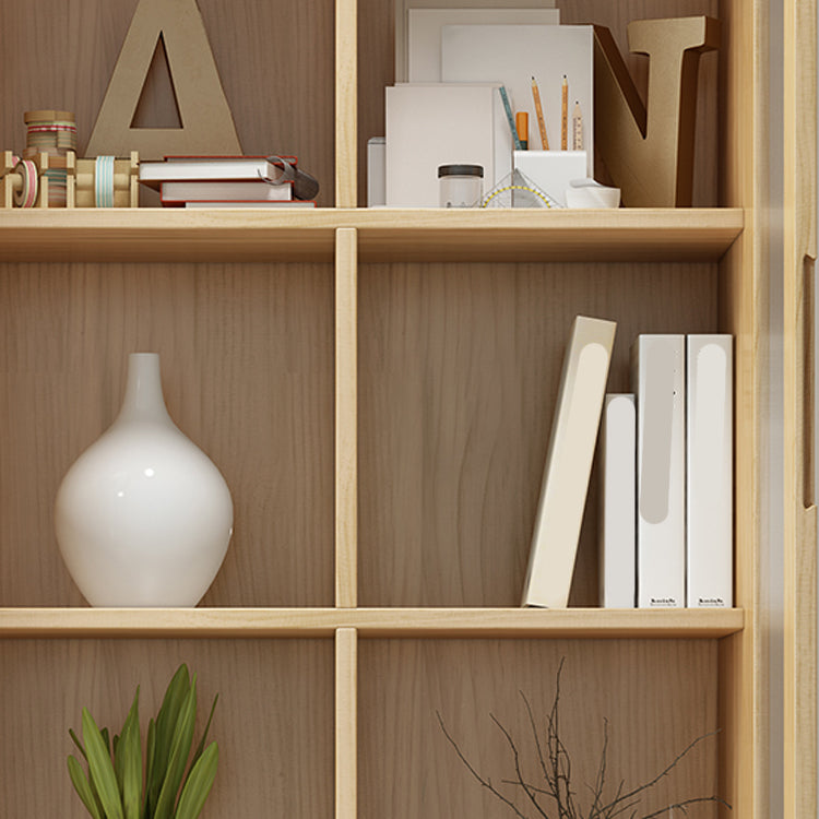 70.9" Tall Modern Natural Cabinet Solid Wood Chest with Glass Door Clearhalo 'Cabinets & Chests' 'cabinets_chests' 'furn' 'furn_cabinets_chests' 'Furniture' 'Living Room Furniture' 6350713