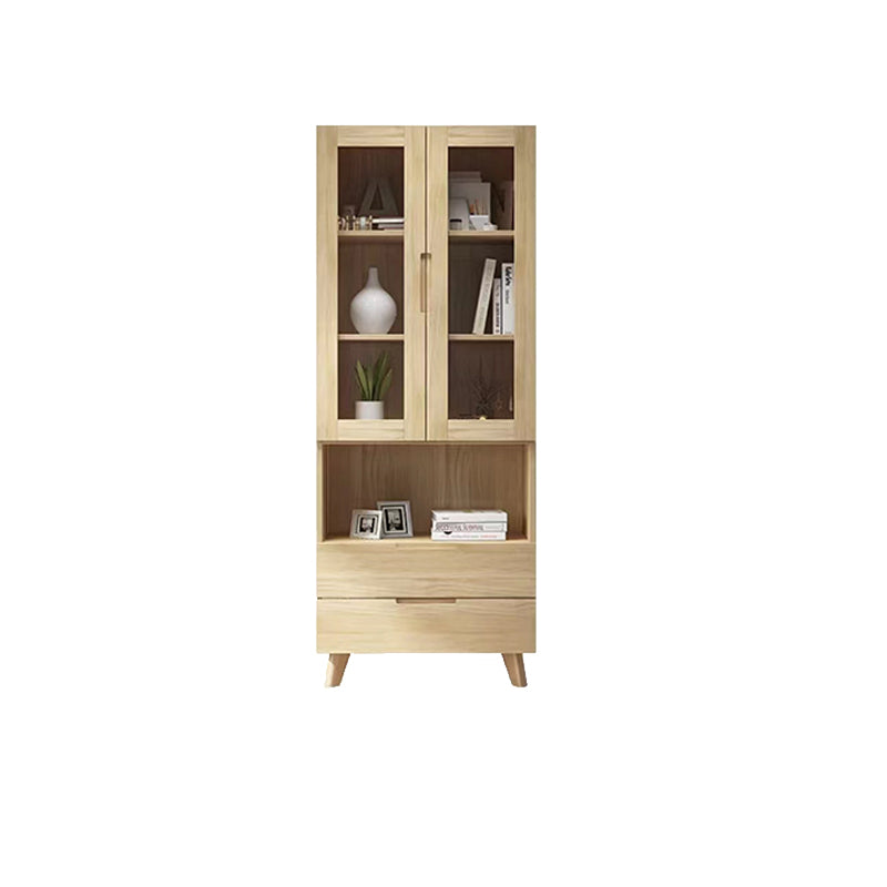 70.9" Tall Modern Natural Cabinet Solid Wood Chest with Glass Door 2 2 Clearhalo 'Cabinets & Chests' 'cabinets_chests' 'furn' 'furn_cabinets_chests' 'Furniture' 'Living Room Furniture' 6350717