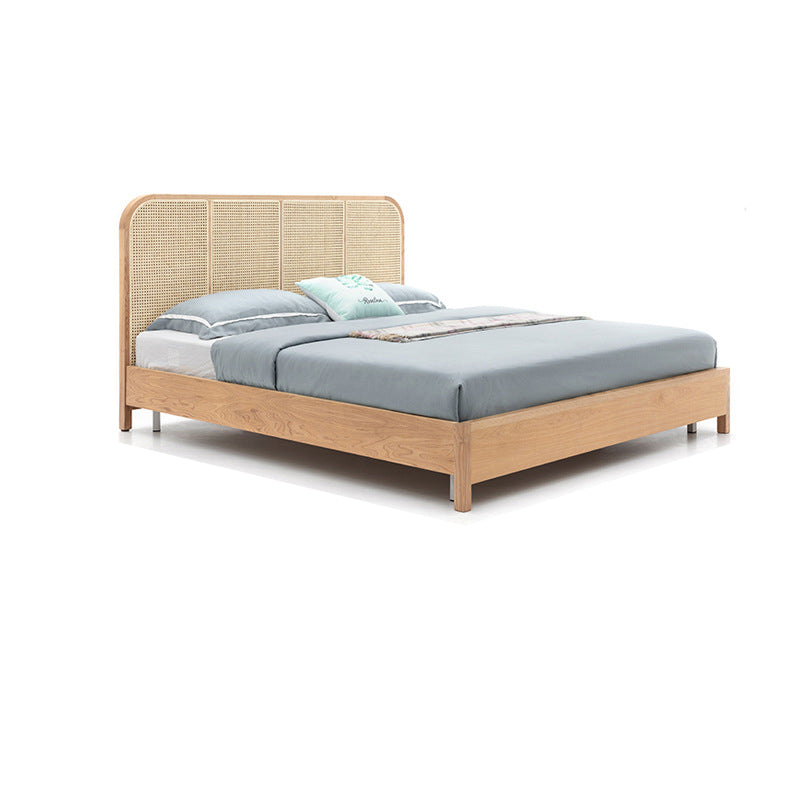Wicker & Rattan Standard Bed Tropical Bed Frame With Custom Gold Legs Wood Clearhalo 'Bedroom Furniture' 'Beds' 'furn' 'furn_beds' 'Furniture' 6350766
