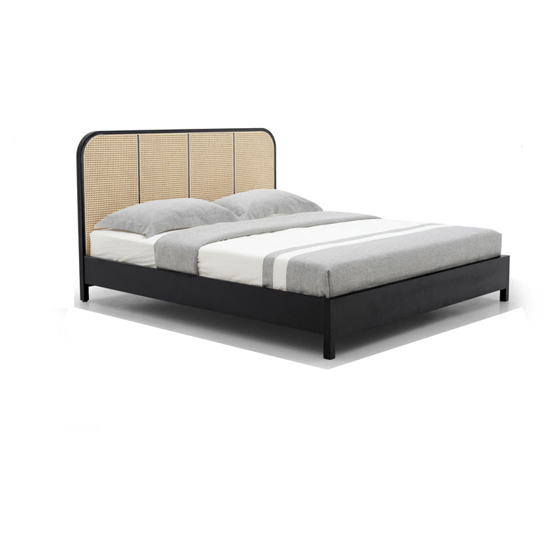 Wicker & Rattan Standard Bed Tropical Bed Frame With Custom Gold Legs Black Clearhalo 'Bedroom Furniture' 'Beds' 'furn' 'furn_beds' 'Furniture' 6350767