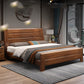 Walnut Solid Color Panel Bed Mid-Century Modern Standard Bed with Headboard