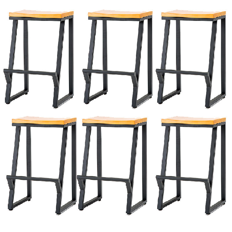 Contemporary Metal Counter Stool Wood Seat Bar Stool for Living Room 6 Piece Set Counter Stool(26"H) Clearhalo 'Bar Furniture' 'Bar Stools' 'bar_stools' 'furn' 'furn_bar_stools' 'Furniture' 'Kitchen & Dining Furniture' 6351005
