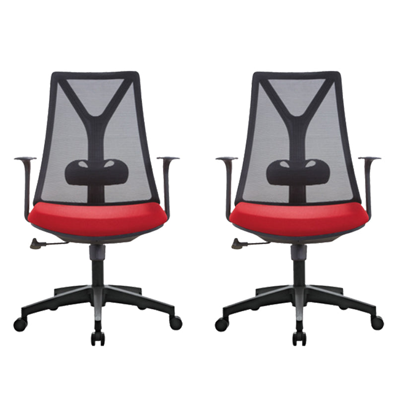 Modern Desk Chair Mesh Computer Chair Mid-Back Chair with Fixed Arm Black 2 Piece Set Clearhalo 'furn' 'furn_office_chair' 'Furniture' 'Office Chairs' 'Office Furniture' 'office_chair' 6352225