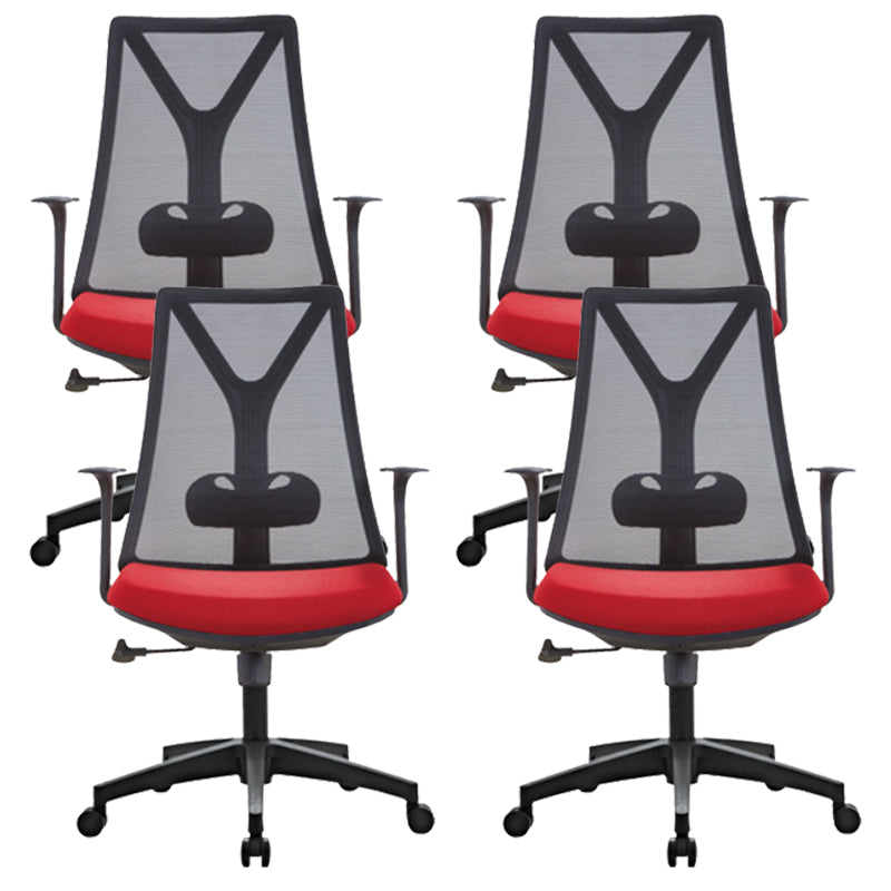 Modern Desk Chair Mesh Computer Chair Mid-Back Chair with Fixed Arm Black 4 Piece Set Clearhalo 'furn' 'furn_office_chair' 'Furniture' 'Office Chairs' 'Office Furniture' 'office_chair' 6352228