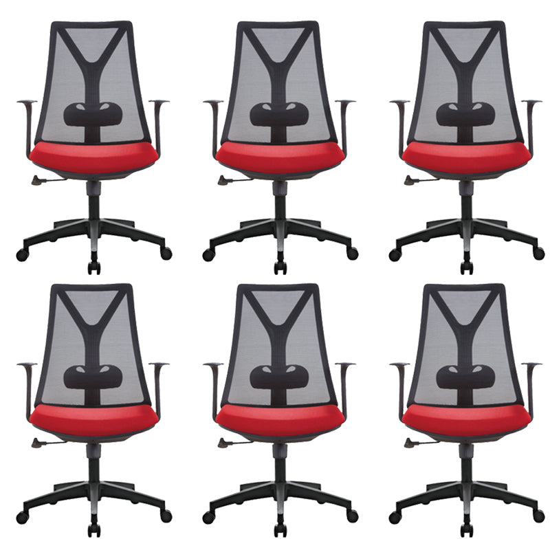 Modern Desk Chair Mesh Computer Chair Mid-Back Chair with Fixed Arm Black 6 Piece Set Clearhalo 'furn' 'furn_office_chair' 'Furniture' 'Office Chairs' 'Office Furniture' 'office_chair' 6352229