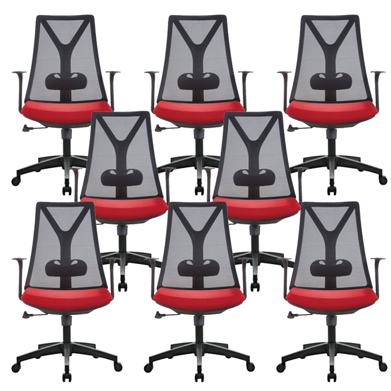Modern Desk Chair Mesh Computer Chair Mid-Back Chair with Fixed Arm Black 8 Piece Set Clearhalo 'furn' 'furn_office_chair' 'Furniture' 'Office Chairs' 'Office Furniture' 'office_chair' 6352232
