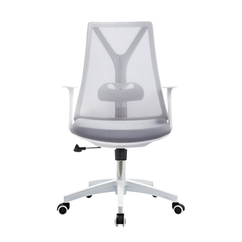 Modern Desk Chair Mesh Computer Chair Mid-Back Chair with Fixed Arm White-Gray 1 Piece Clearhalo 'furn' 'furn_office_chair' 'Furniture' 'Office Chairs' 'Office Furniture' 'office_chair' 6352234